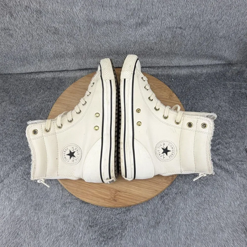 Converse Boots Girls Size 5 White Leather Faux Fur Lined Zip All Star 653389C